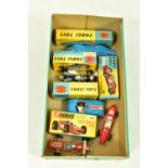 FIVE BOXED CORGI TOYS RACING CARS, Lotus Mk.XI Le Mans car, No.151A, with bonnet stripe, Proteus-