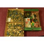 THREE TRAYS OF PLASTIC MILITARY FIGURES AND DIE-CAST MILITARY VEHICLES, to include an AF Airfix
