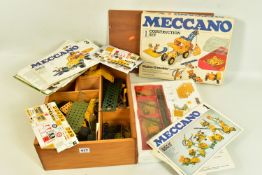 ONE VINTAGE MECCANO SET AND A WOODEN BOX OF PARTS,