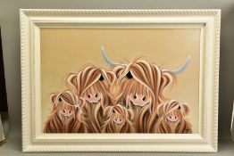 JENNIFER HOGWOOD (BRITISH 1980) 'THE FIVE MOO-SKETERS', a family of Highland cows, signed bottom