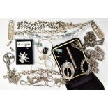 A BAG OF ASSORTED SILVER AND WHITE METAL JEWELLERY, to include a silver brick link chain fitted with