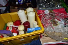 THREE BOXES AND LOOSE CHRISTMAS DECORATIONS, to include a boxed ceramic nativity set in a