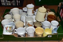 A BOX OF ROYAL COMMEMORATIVE CUPS AND MUGS ETC, to include an Edward VIII tankard with a chip to the