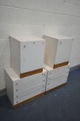 TWO WHITE CHEST OF FOUR DRAWERS, length 64cm x depth 42cm x height 56cm, and a pair of single door