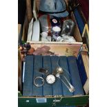 TWO BOXES AND LOOSE SILVER, MEDICAL JOURNALS, CERAMICS AND SUNDRY ITEMS, to include a hallmarked