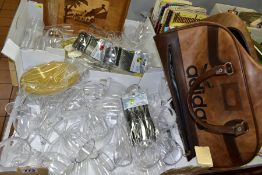 THREE BOXES AND LOOSE WINEMAKING PUBLICATIONS, ADIDAS BAG, PLASTIC WINE GLASSES AND SUNDRY ITEMS, to