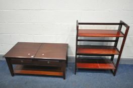 A MAHOGANY COFFEE TABLE, with a two hinged lids, length 101cm x depth 50cm x height 46cm, and a
