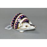 A ROYAL CROWN DERBY HEDGEHOG PAPERWEIGHT, with red, blue and gold Imari pattern and long snout,