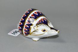 A ROYAL CROWN DERBY HEDGEHOG PAPERWEIGHT, with red, blue and gold Imari pattern and long snout,