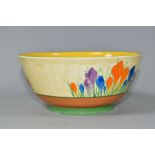 A CLARICE CLIFF WILKINSON LTD BIZARRE CROCUS PATTERN BOWL, yellow and green concentric bands to