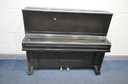 A REGENT EBONISED UPRIGHT PIANO, width 136cm x depth 56cm x height 104cm (condition:-worn finish and