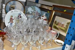 A GROUP OF PICTURES, CERAMICS AND GLASSWARES, to include a Royal Albert Old Country Roses covered