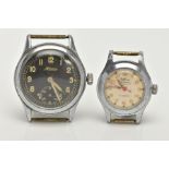 TWO GENTS WATCH HEADS, the first with a hand wound movement, round black dial signed 'Minerva',