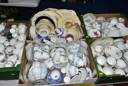 FIVE BOXES OF ASSORTED TEA AND DINNERWARES, mostly mid-20th century, including Royal Worcester '