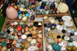 FOUR BOXES OF DECORATIVE EGG ORNAMENTS, approximately one hundred and forty eggs to include polished