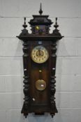 A LATE 19TH CENTURY MAHOGANY GERMAN VIENNA WALL CLOCK, height 128cm (pendulum) (condition:-good