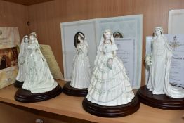 FIVE COALPORT LIMITED EDITION ROYAL BRIDES FIGURINES, each with circular wooden plinth,