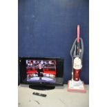 A SANYO CE32LD47-B 32in TV and remote and a Hoover Alyx upright vacuum cleaner (pipe split) (both