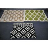 TWO CONTEMPORARY DESIGN RUGS, in two patterns and colours 230cm x 160cm, and a modern black