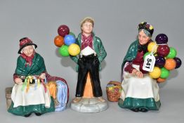 THREE ROYAL DOULTON FIGURES, comprising 'The Old Balloon Seller' HN1315, 'Silks and Ribbons'