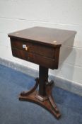 AN EARLY 29TH CENTURY MAHOGANY WORK TABLE, with canted corners, the hinged lid enclosing an