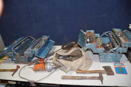 TWO TOOLBOXES AND A TOOLBAG CONTAINING HANDTOOLS including Britool and other sockets, spanners, a