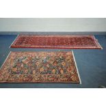 A LATE 20TH CENTURY WOLLLEN CARPET RUNNER, length 300cm x 70cm, and another runner (2) (condition:-