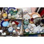 THREE BOXES AND LOOSE CERAMICS AND SUNDRY ITEMS, to include three Crown Ducal covered pots, a