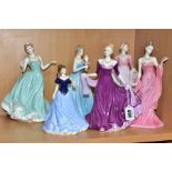 SIX COALPORT, ROYAL WORCESTER AND ROYAL DOULTON LADY FIGURES, comprising Royal Worcester 'Les