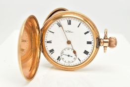 A WALTHAM GOLD-PLATED FULL HUNTER POCKET WATCH, round white dial signed 'Waltham', Roman numerals,