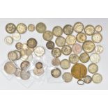 A BAG OF ASSORTED SILVER COINDS, to include one shillings, three pence's, one Florins etc,