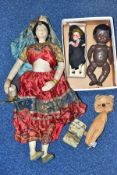 VINTAGE DOLLS AND SOFT TOYS, comprising a cloth doll of a belly dancer wearing traditional dress,