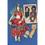 VINTAGE DOLLS AND SOFT TOYS, comprising a cloth doll of a belly dancer wearing traditional dress,