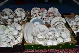 FIVE BOXES OF ASSORTED TEA AND DINNERWARES, mostly early to mid-20th century, including Windsor Bone