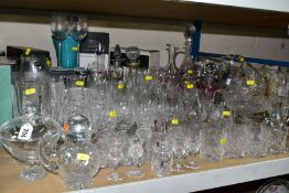 A QUANTITY OF CUT GLASS ETC, to include boxed Royal Worcester wine glasses and decanter, boxed