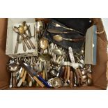 AN ASSORTMENT OF SILVER CUTLERY AND OTHER CUTLERY ITEMS, to include a silver medicine spoon, five