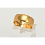 A 22CT GOLD BAND RING, wide plain polished band, approximate width 7.0mm, hallmarked 22ct