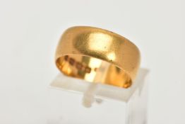 A 22CT GOLD BAND RING, wide plain polished band, approximate width 7.0mm, hallmarked 22ct