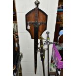 THREE DECORATIVE SWORDS COMPRISING A REPLICA CONNOR MACLEOD SWORD FROM THE HIGHLANDER FILM,
