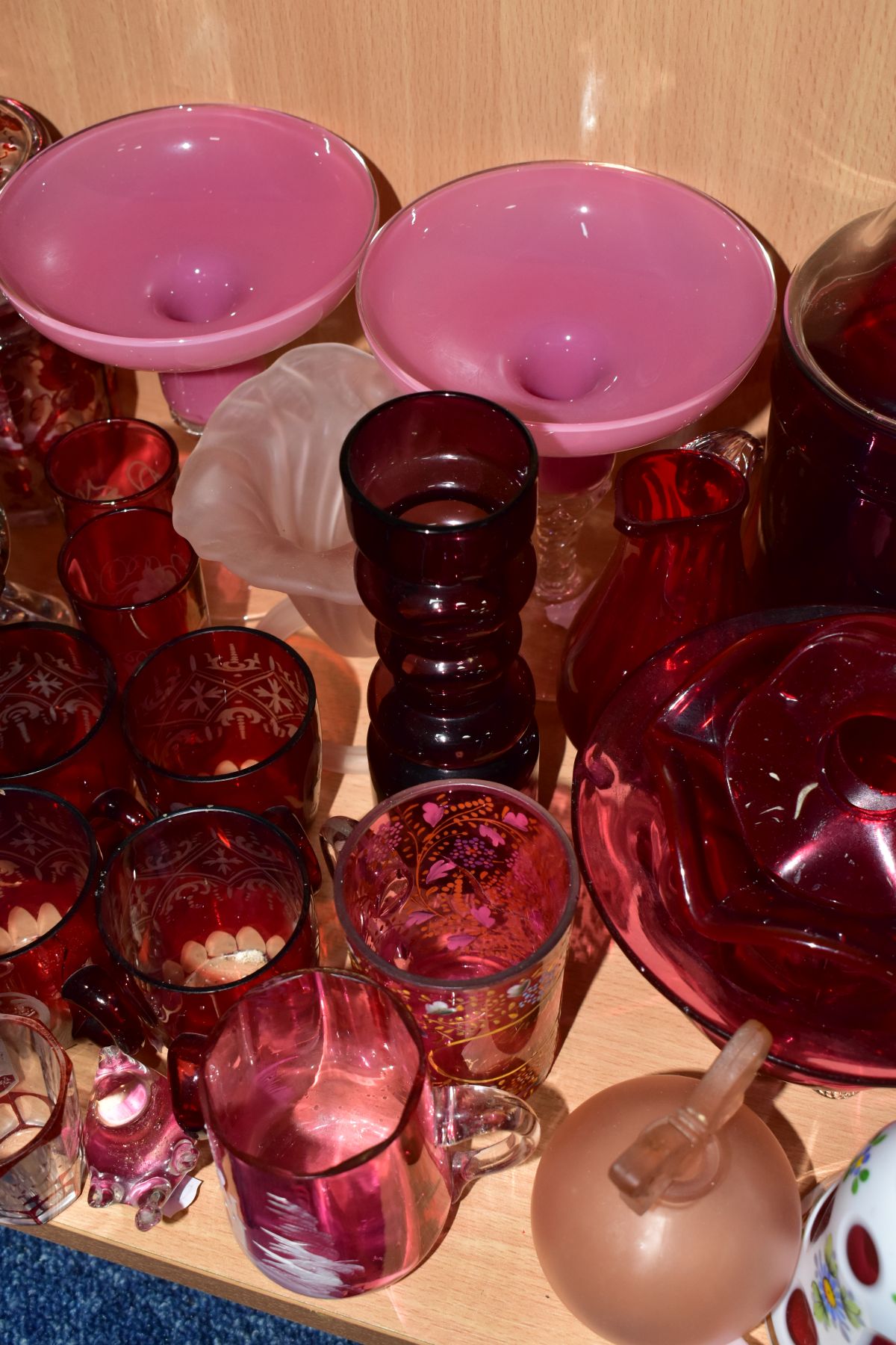 A COLLECTION OF 19TH AND 20TH CENTURY COLOURED GLASSWARE, MOSTLY CRANBERRY AND RUBY, includes a - Image 7 of 13