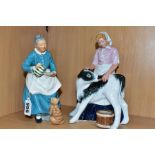 TWO ROYAL DOULTON FIGURINES, The Favourite HN2249 depicting a woman giving a cat a saucer of milk,