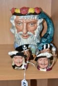 FIVE ROYAL DOULTON CHARACTER JUGS, comprising large 'Neptune' D6548 (large chip to inside of crown
