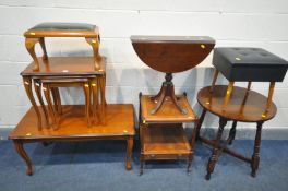 A SELECTION OF OCCASIONAL FURNITURE, to include a cherrywood nest of three tables and coffee