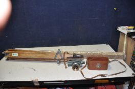 A HILGER AND WATTS SL10-1 SURVEYORS DUMPY LEVEL, with leather case, tripod and staff (3)