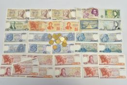 A QUANTITY OF WORLD BANKNOTES, to include amounts of 100 drachma 1978 Athena, 50 drachma Poseidon