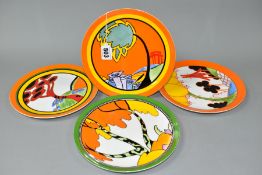 A SET OF FOUR WEDGWOOD / BRADFORD EXCHANGE 'LIVING LANDSCAPES OF CLARICE CLIFF' COLLECTORS PLATES,