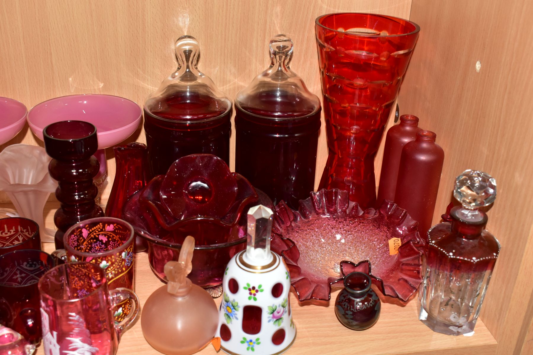 A COLLECTION OF 19TH AND 20TH CENTURY COLOURED GLASSWARE, MOSTLY CRANBERRY AND RUBY, includes a - Image 2 of 13