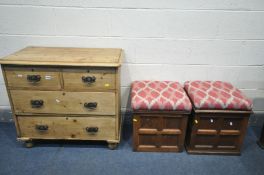 A 19TH CENTURY PINE CHEST OF TWO SHORT OVER TWO LONG DRAWERS, width 83cm x depth 44cm x height 75cm,