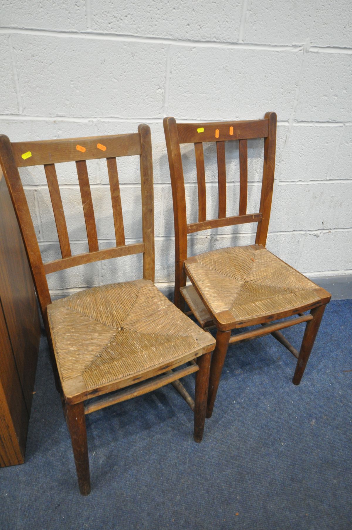 A TEAK FINISH TWO DOOR DESK, enclosing a fitted interior, width 110cm x depth 60cm x height 75cm, an - Image 2 of 5