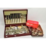 A BOX OF ASSORTED SILVER CUTLERY AND A CANTEEN, to include two forks, six spoons, all hallmarked,